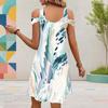 Women Plus Size V Neck Cold Shoulder Short Sleeve Abstract Printed Casual Dress