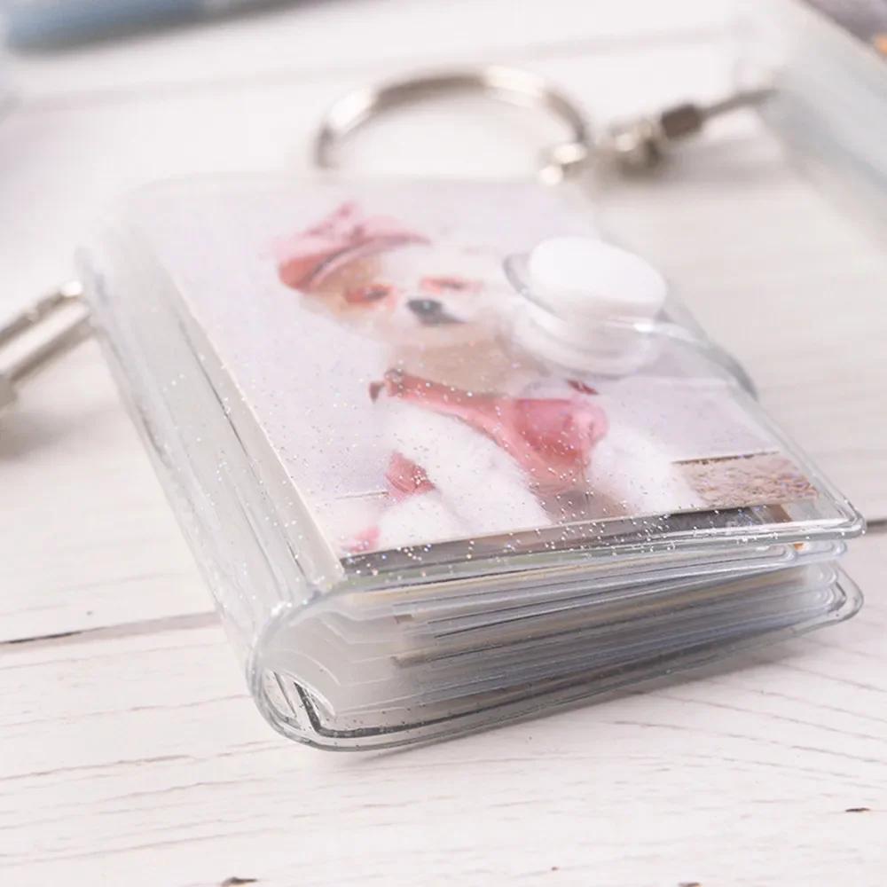 Portable Key Chain 2 Inch 2 Inch Photos Holder Photo Album for Mini Photo Sticker Jelly Color Card Holder 16 Pockets