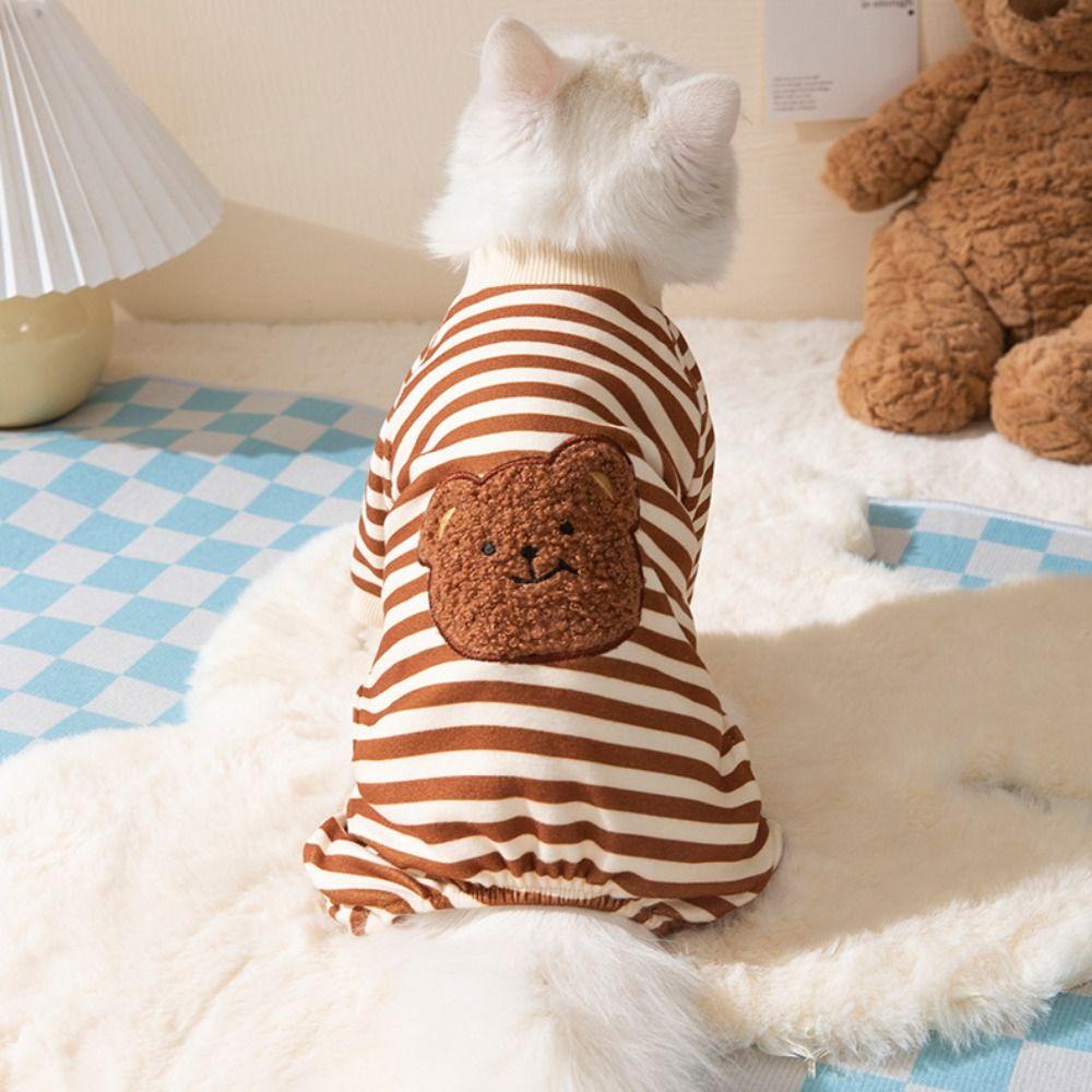 Cartoon Pattern Kawaii Pet Clothes Keep Warm Striped Pajamas Winter Puppy Clothes Cotton Animal Clothing Dog Jumpsuits Yorkshire