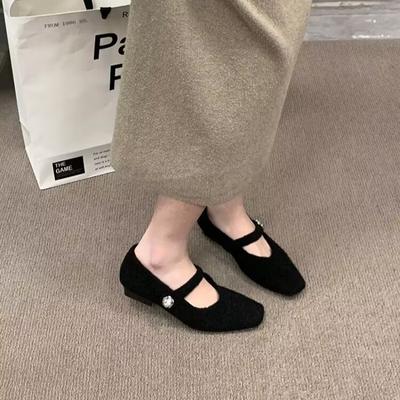 Women's Thick Heel Cotton Shoes Winter New Square Head Shallow Mouth Suede Soft Sole Anti-slip Wear-resistant Low-top Shoes