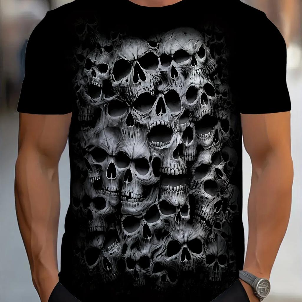 [Impresión digital 3D] Camiseta de cuello redondo con estampado digital 3D de moda informal de verano para hombre