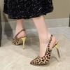 High heels sandals women's 2025 summer bag head leopard print rear empty buckle fine heel high sense large size pointed head European and American