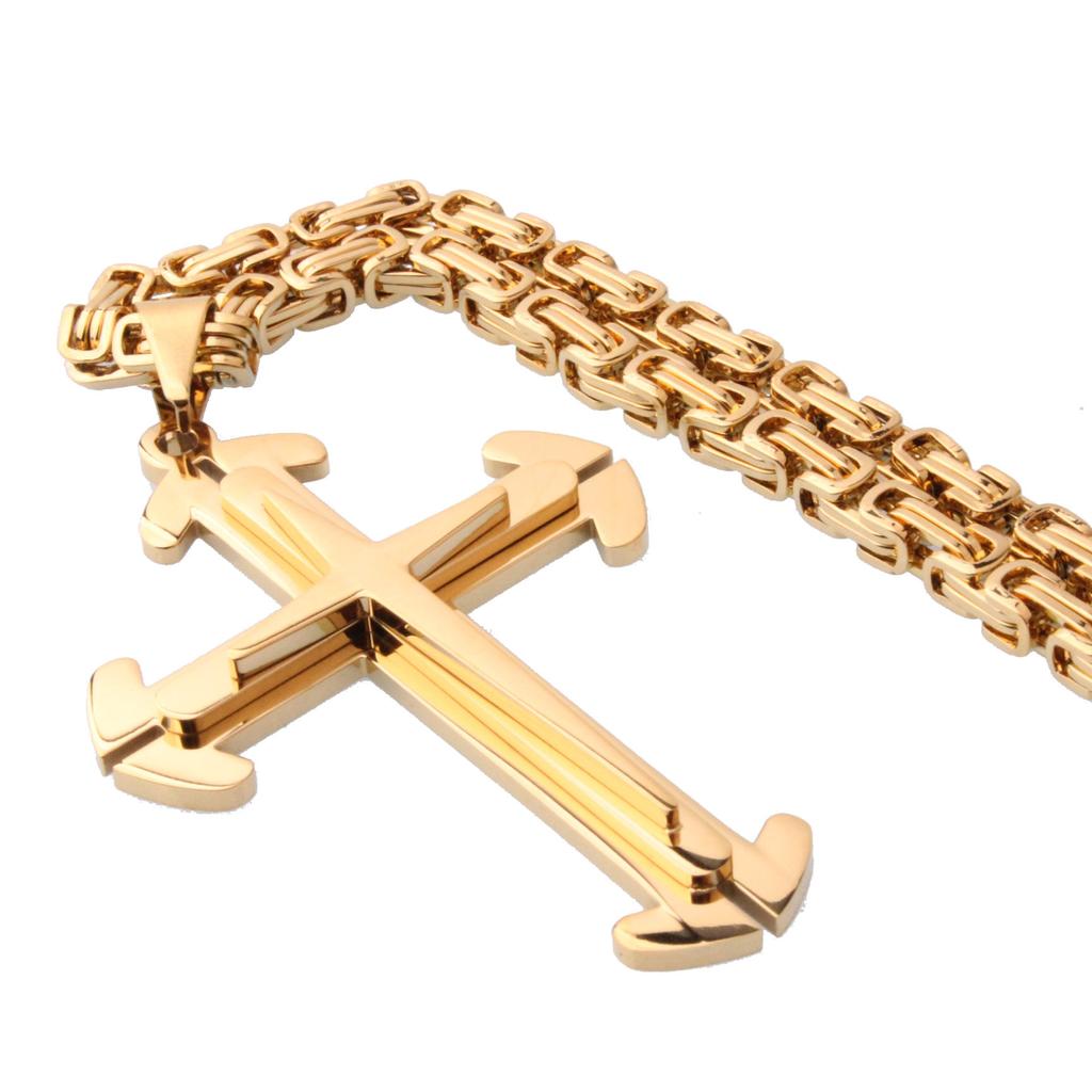 POMOiii Classic Triple Cross Titanium Stainless Steel Pendant Necklace with Chain for Men and Women