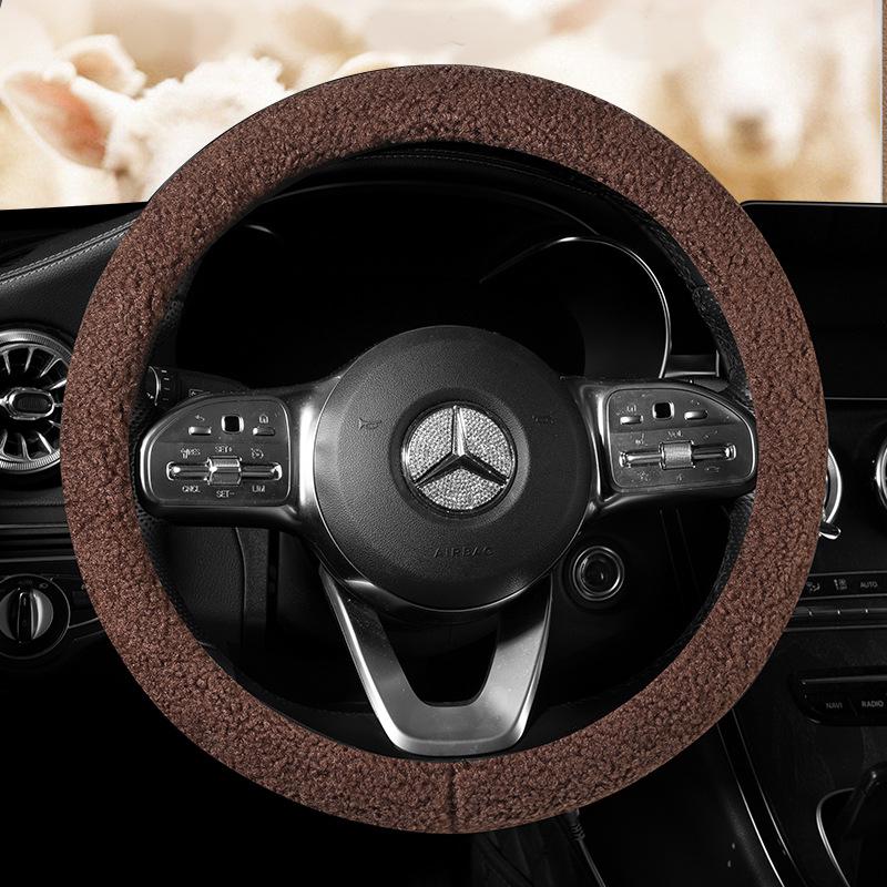 Luksusowy Zimowy Pokrowiec na Kierownicę z Wełny Jagnięcej, Średnica 38 cm, Unisex