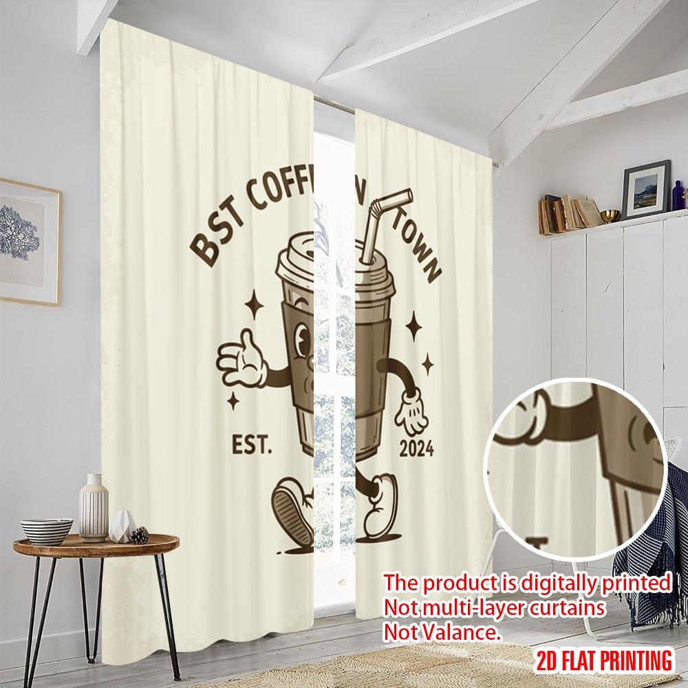 2 Stück 2D Flachdruck Vorhang Retro Kaffee Laufende Figur Stoff Ohne Strom Alle Jahreszeiten Party- & Feiertagsdeko Perfekt