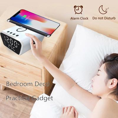 Alarm Clock 15W Wireless Charging Alarm Clock Intelligent Wireless Charger Time Calendar Temperature Display LED Digital Clock