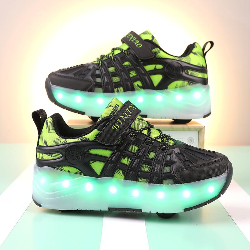 Four-wheel Roller Skates Children's Retractable Automatic Wheel Sports Shoes USB Charging LED Light Sports Shoes