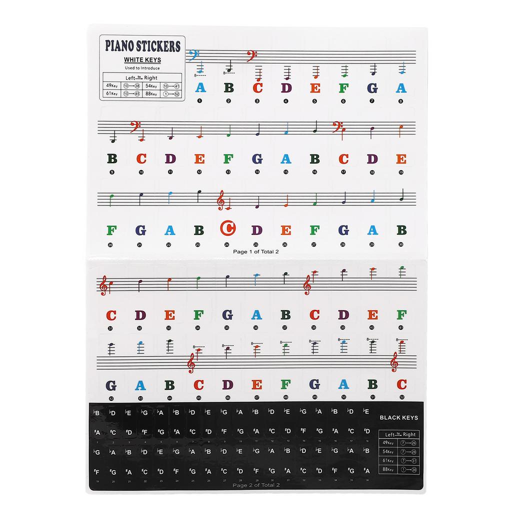 Piano Keyboard Stickers for 88 61 54 49 Key PVC Removable Piano Keyboard Letters for Beginners and Kids