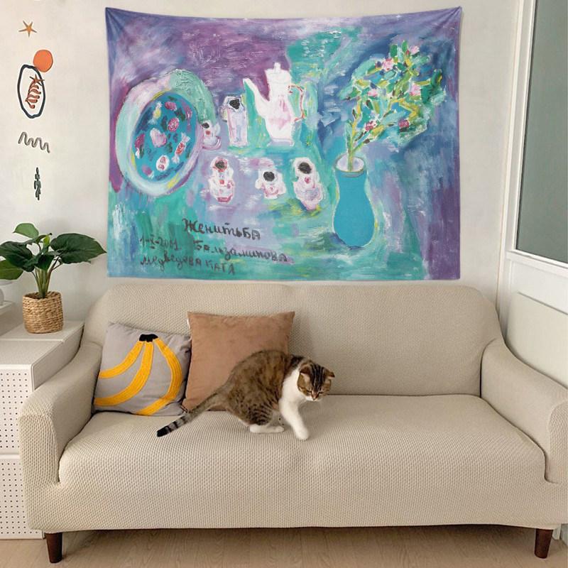 Abstract Oil Painting Art Tapestry Niche Style Fabric Wall Hanging for Bedroom Headboard Background Decorative Home Accents 74x94cm(29x37in)