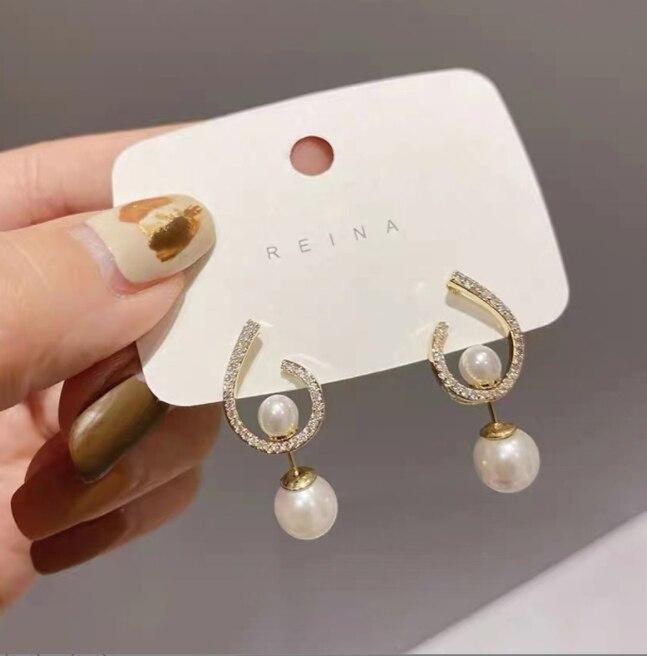 

Water Drop Pearl Rhinestone Tassel Earrings One Size