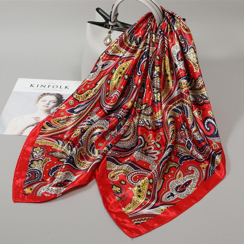 Small silk scarf women's large square scarf yarn scarf spring, autumn and winter matching shirt middle-aged mother square 91 × 91 thin scarf