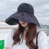 Wide Brim Solid Empty Top Sun Hats for Women Black Plastic Anti-UV Summer Hat Breathable Beach Sunshade Hat Foldable Visor Cap