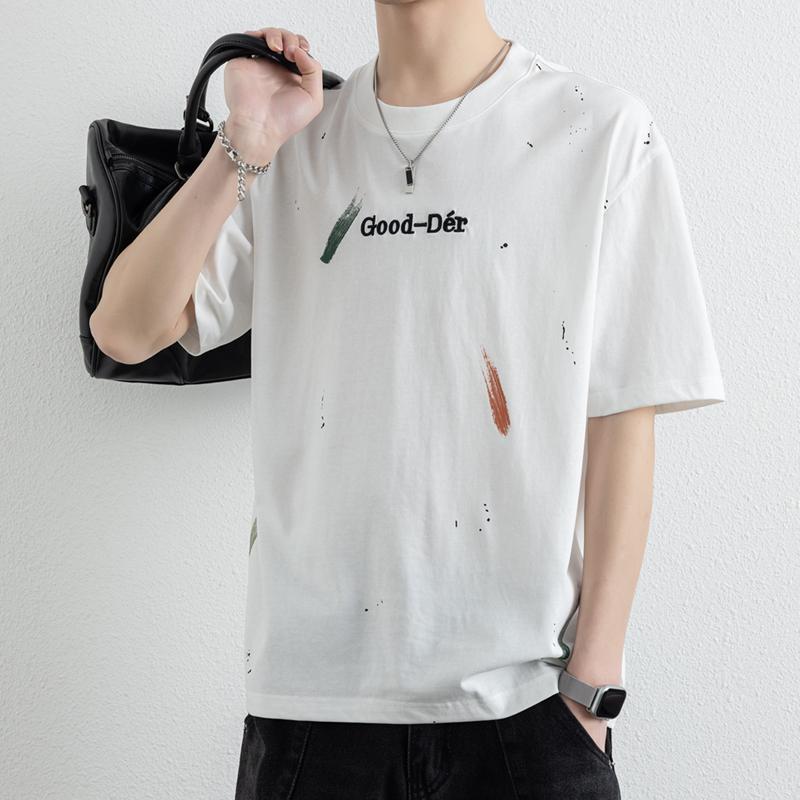 Casual Short-sleeved T-shirt Men's Personalized Embroidered Loose Round Neck Top