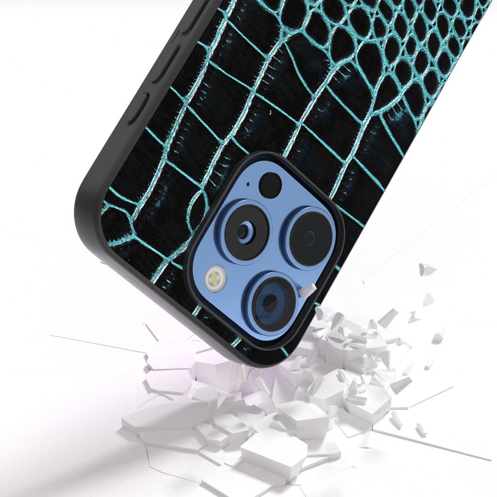 ABEEL For iPhone 16 Pro Max Case Genuine Cow Leather Back Phone Cover Crocodile Texture