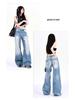 Women's 2024 Retro Low-Rise Wide-Leg Creased Distressed Jeans