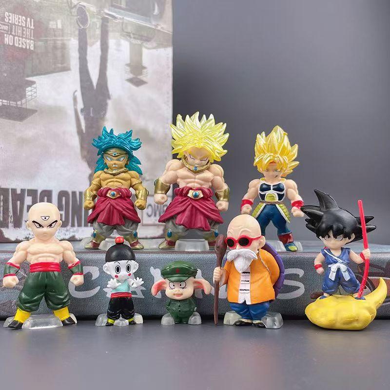 8Pcs Anime Dragon Ball Cute Broly Uron Master Roshi Krillin Mini Figure Model Toy PVC Children Statue Doll Collect Birthday Gift