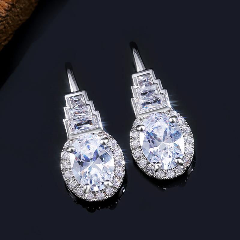 Style Round Cubic Zirconia Drop Earrings Classic Design Wedding Engagement Gift for Women Exquisite Earrings