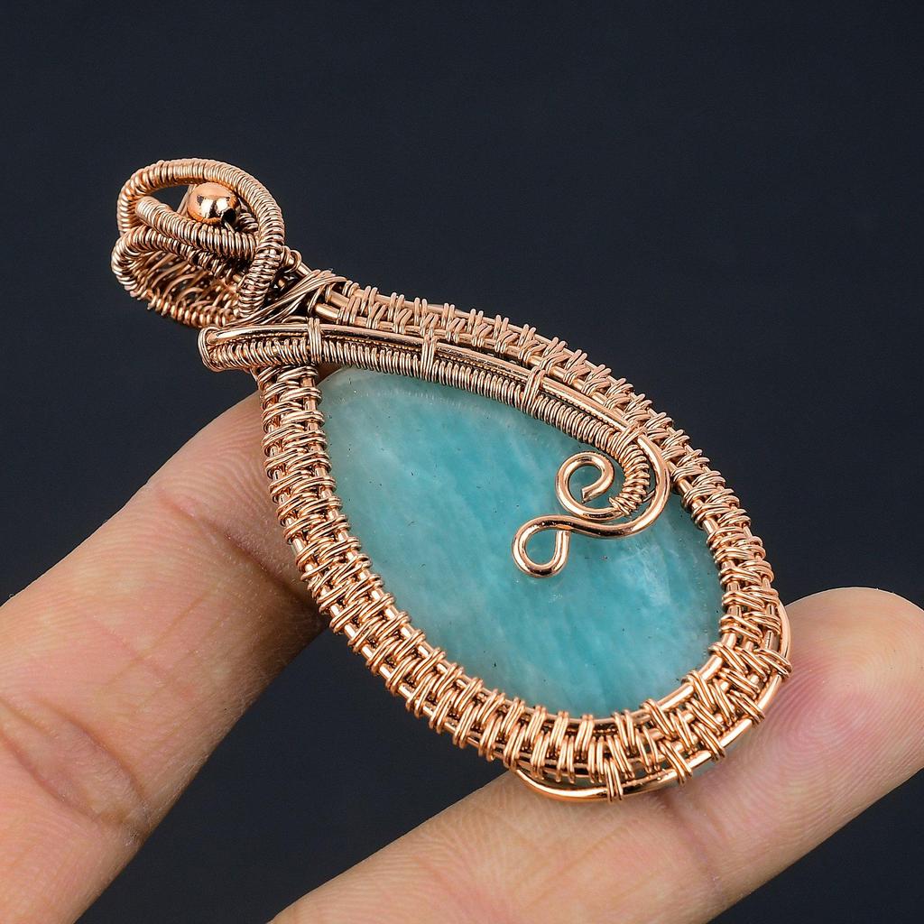Amazonite Pendant, 999 Copper Wire Wrapped Pendant Handmade Gemstone Jewelry, Gifts For Wife Brand New Pendant