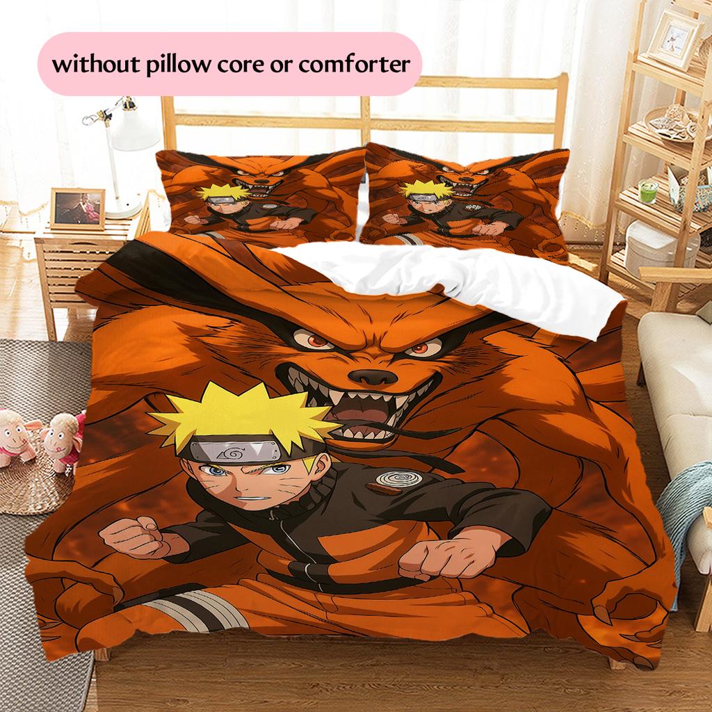 Naruto Anime Wzór Naruto Uzumaki Pościel Dekoracja Domu Prezent Urodzinowy (1 * poszwa na kołdrę + 2 * poszewki na poduszki, bez rdzenia)