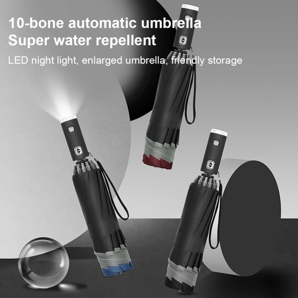 Automatic Light Umbrella Creative Umbrella Three-fold Portable Parasol Car Umbrella Led Light Uv Umbrellas Ten-bone Windproof