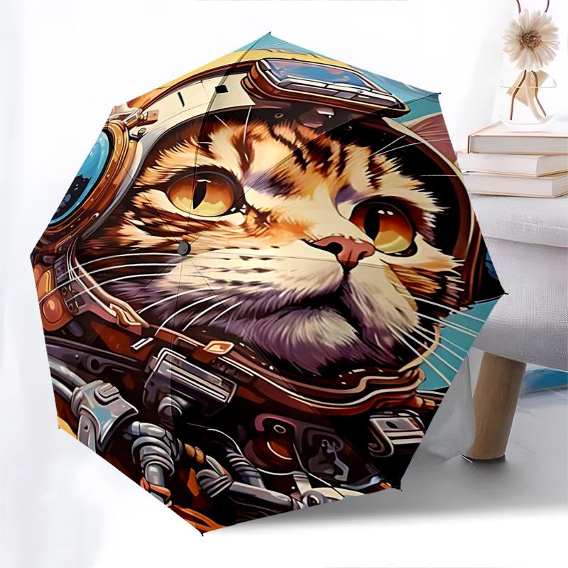 

1pc Space Explorer Cat: Automatic Opening/Closing Umbrella with Foldable Design, 8-Bone Iron Frame, Outdoor Use, Perfect Gift for Fans, Travelers, Dai