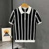 Summer Men's Knitting Stripe Short Sleeve T Shirt Men Casual Button Fashion Fashion Polo Shirt