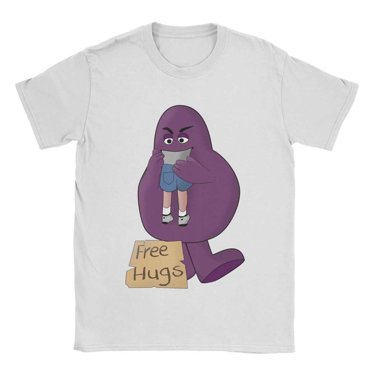 

Hungry For Free Hugs From Grimace Men s T Shirts Novelty Tee Shirt Short Sleeve Crewneck T-Shirts Pure Cotton Gift Idea Clothes XL
