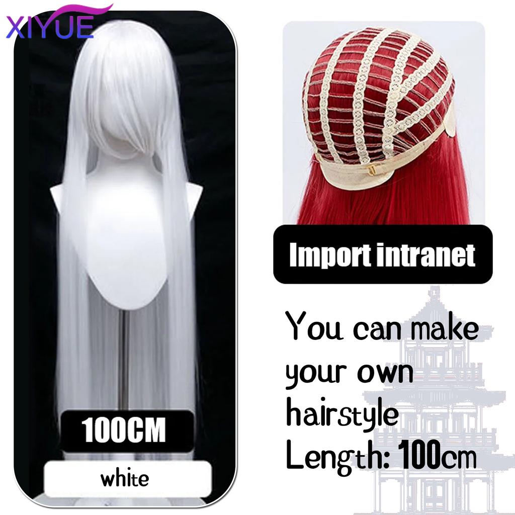 XIYUE Parrucche Cosplay Lunghe Sintetiche Colorate 100cm Parrucca Lolita Verde Rosa Bionda Viola Liscia Acconciatura per Festa di Halloween