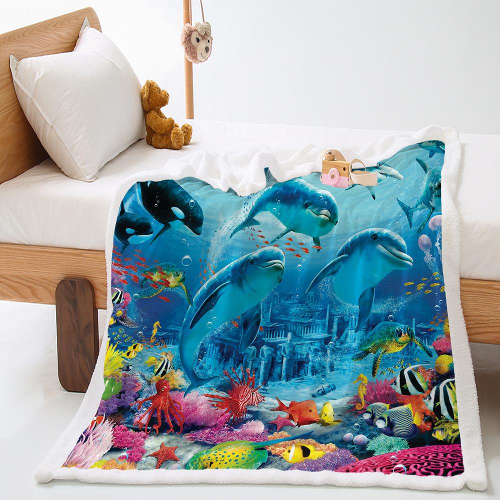 Blanket Marine Life Dolphin Lamb Fleece Crystal Fleece Blanket