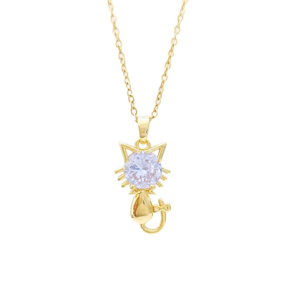 Collier Chat en Cuivre Plaqué Or avec Zirconia—Bijou de Clavicule Élégant et Luxueux pour Femmes