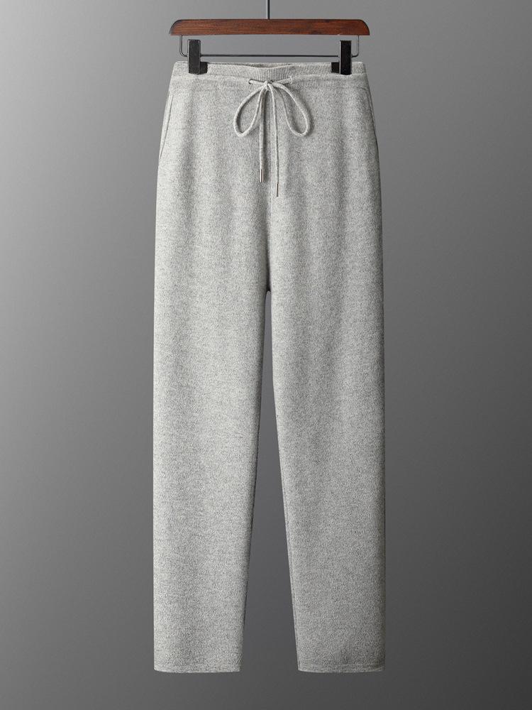 Men's Cashmere Trousers: Versatile, Four-Way Stretch, Trendy Loose Fit, Split Hem, Solid Color for Autumn and Winter.