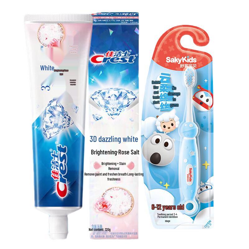 Crest 3D White Rose Salt Toothpaste 120g with SakyKids Toothbrush (6-12Y)