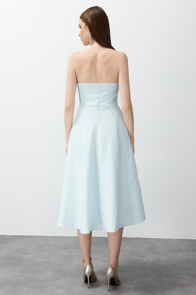 Women's Dress New Season Fashion Blue Skater Stylish Evening Dress with Waist Opening