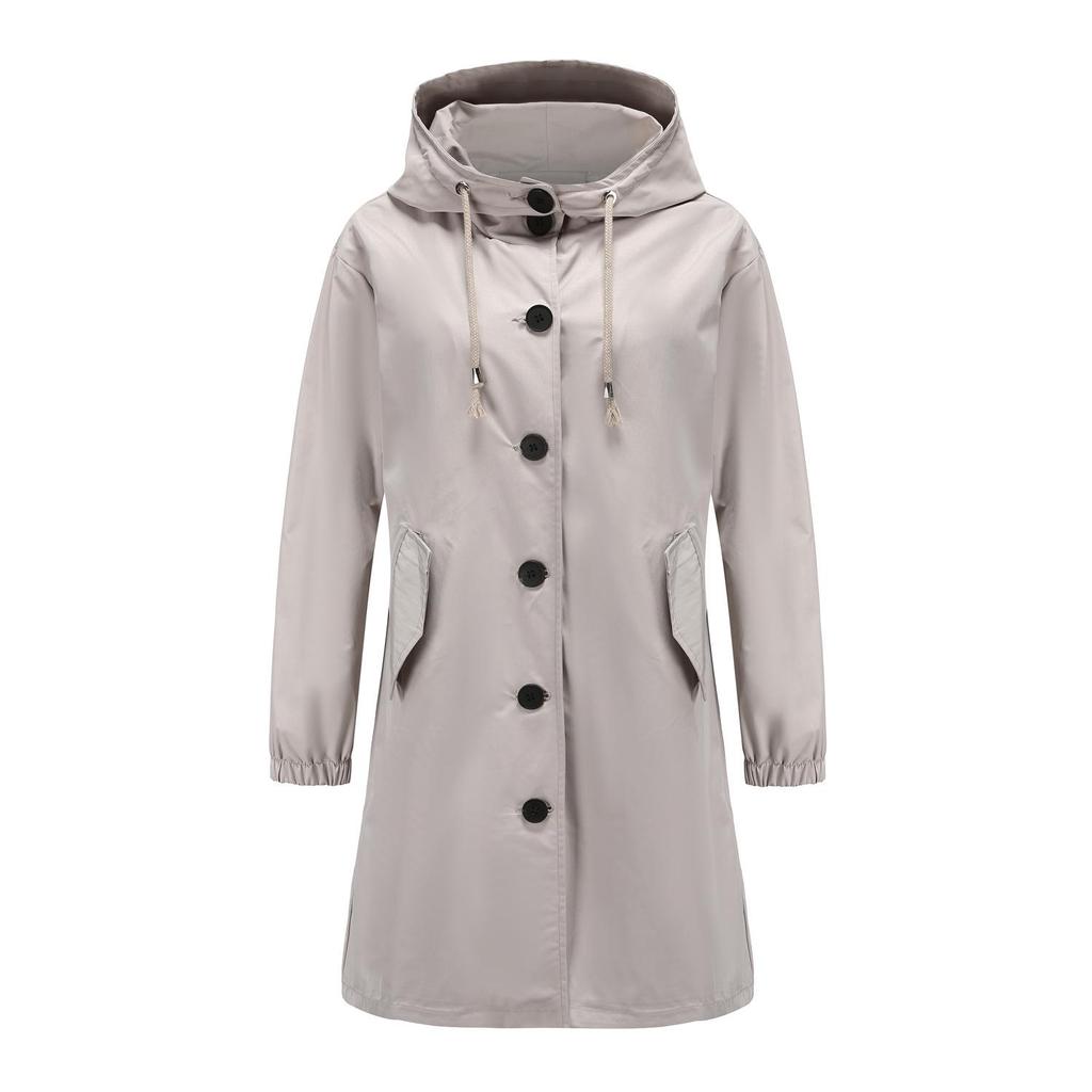 Damen Übergröße Wasserdichter Windbreaker mit Kapuze - Lässiger lockerer langer Mantel für Herbst/Winter