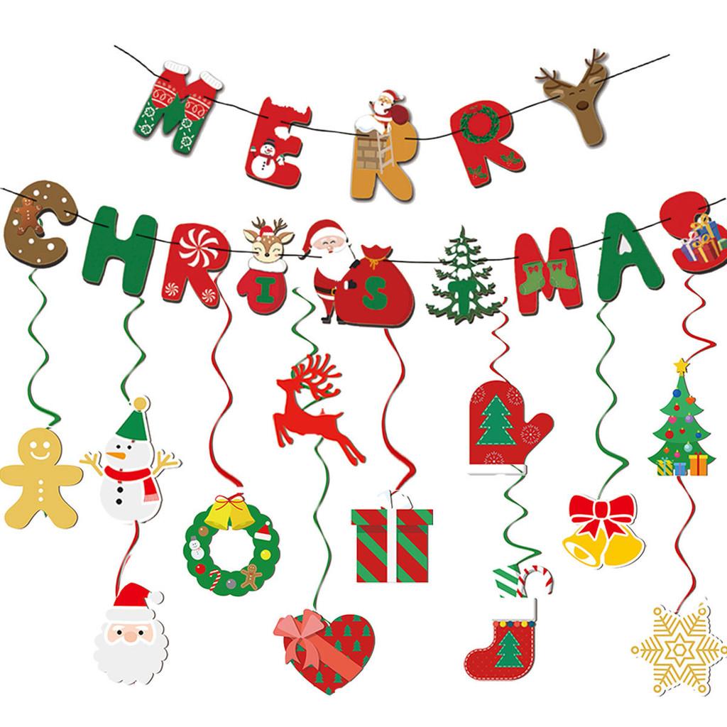 Party Hanging Holiday Decorations With Spiral Flags For Merry Christmas Theme