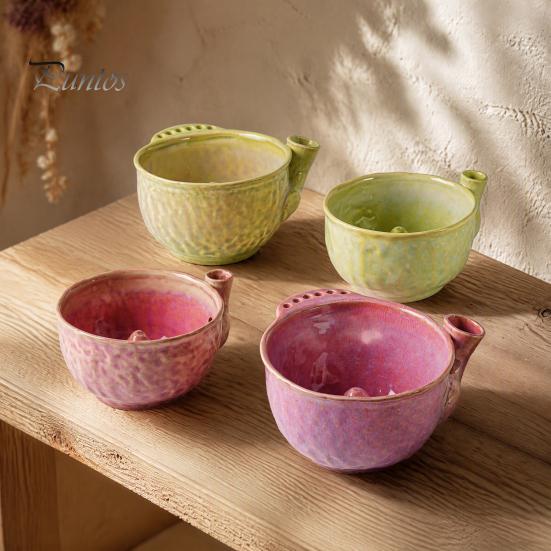 Vegetable Cleaning Basin Ceramic Berry Washing Bowl with Drainage Hole, 360 Degree Self Strawberry Tool Rinsing Fruit Rinse Bowl, Fresh Strainer