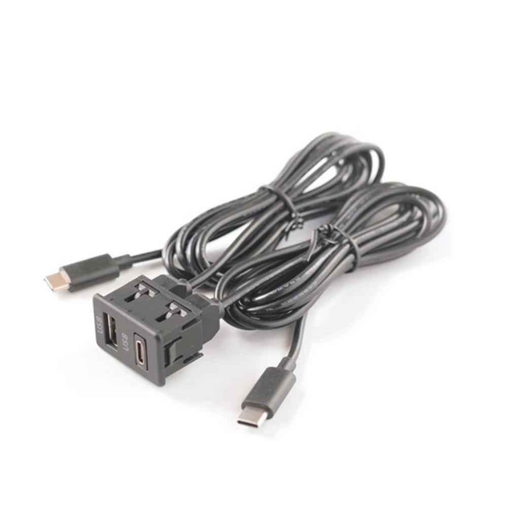 

New 1x Car Dual Type-C USB+TYPE-C Port Panel Interface Extension Cable Adapter Panel