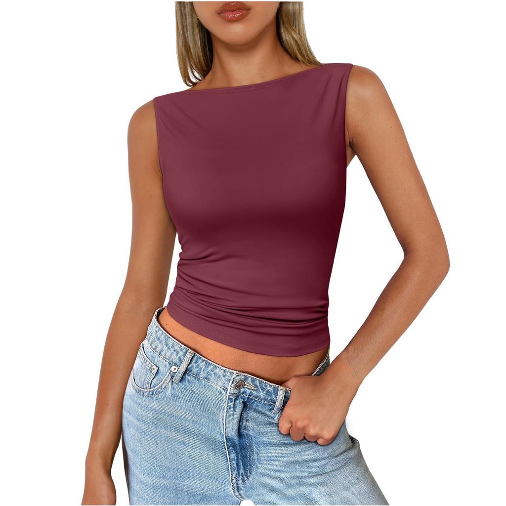 Women's Fashion Short Color Round Neck With Tight Sexy Tank Tops