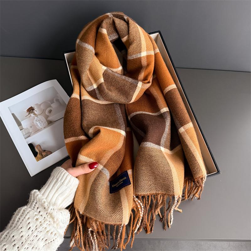 

Модный осенне-зимний нежный ретро теплый шарф женская шаль универсальный для поездок бахрома тонкий песок имитация кашемира шарф 200cmX53cm (with tassel)