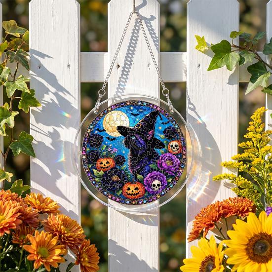 Yangyizhi Acrylic Jigsaw Puzzle Suncatcher, Stained Glass Style Halloween Skeleton Ghost Sun Catcher for Gothic Window Wall Hanging Decor