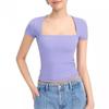 Solid Color Square Neck Short Sleeved Top Pure Color Square Collar Short Sleeve Tops Female
