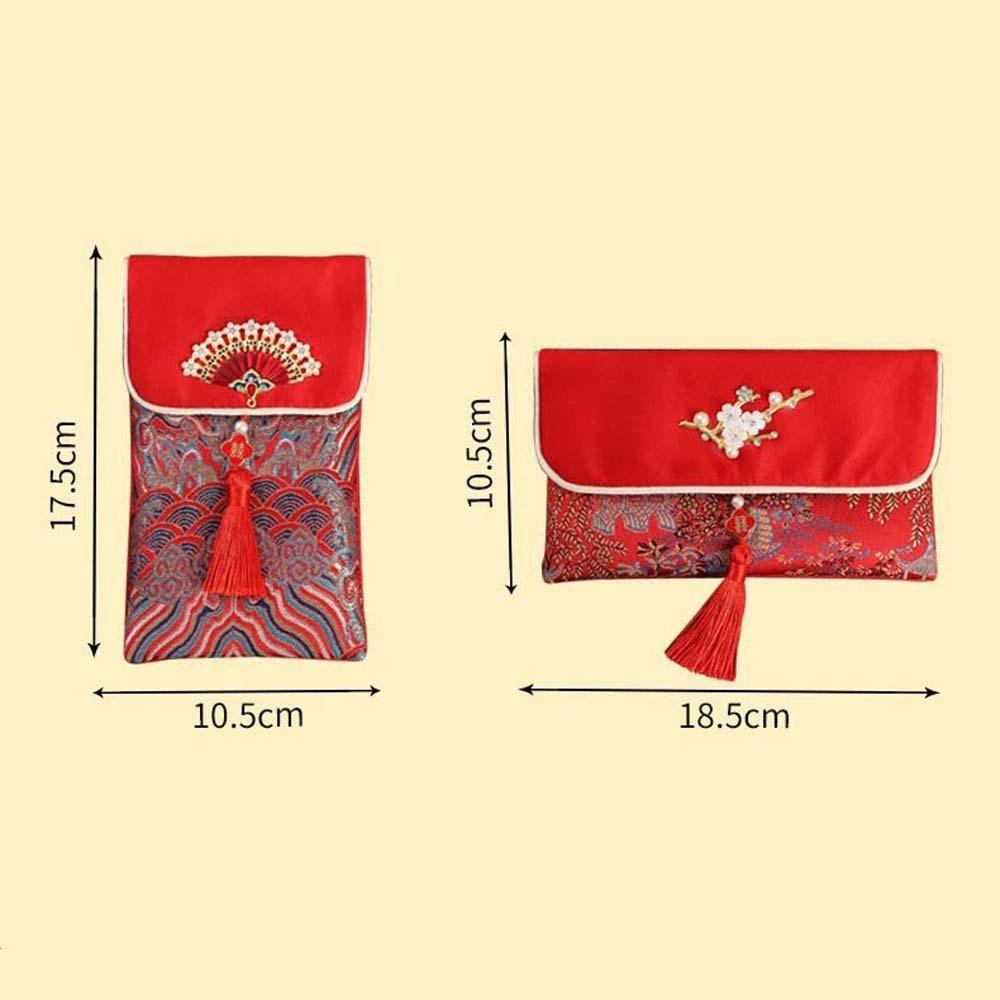New Year Blessing Words 2025 Money Pocket Brocade Cloth Tassel New Year Money Bag Chinese Wedding