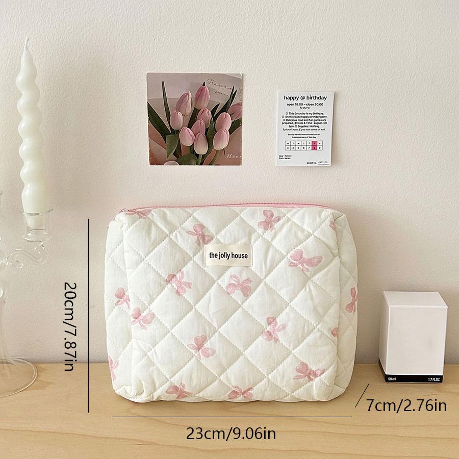 Quilting Cotton Makeup Bag Women Zipper Cosmetic Organizer Cute Bow Flower Cloth Handbag Portable Toiletry Case for Girls