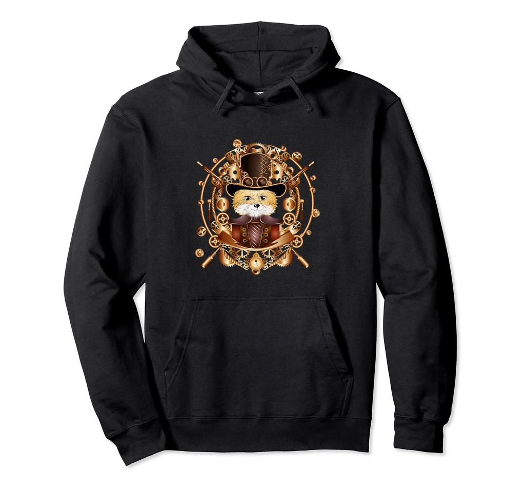 Steampunk-Fuchs mit Zylinder-Hoodie-Look.