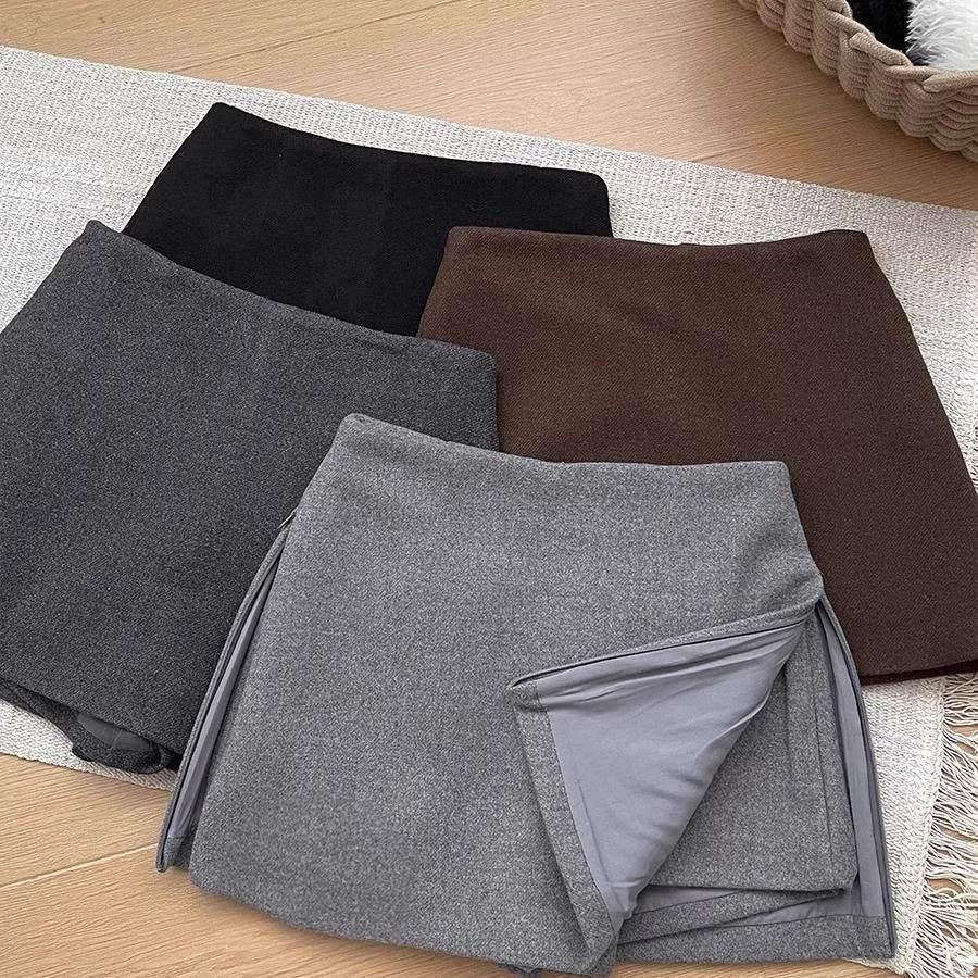 

Woolen High Waist Side Slit Skirt Pants for Women - Autumn/Winter 2026 Hip Wrap Petite Slimming Skirt XS