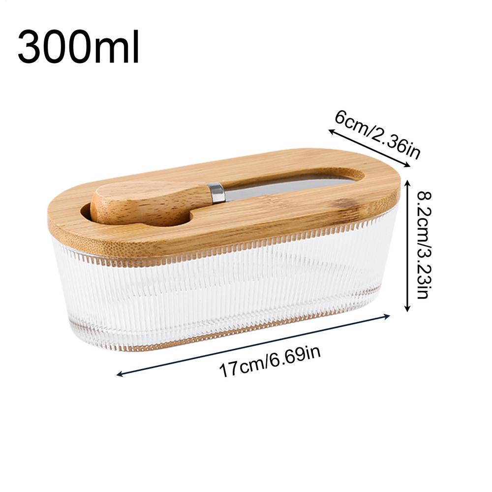 Butter Storage Box with Knife Bamboo Wood Lid 300ml Butter Cheese Container Box Household Kitchen Restaurant Butter Storage Box