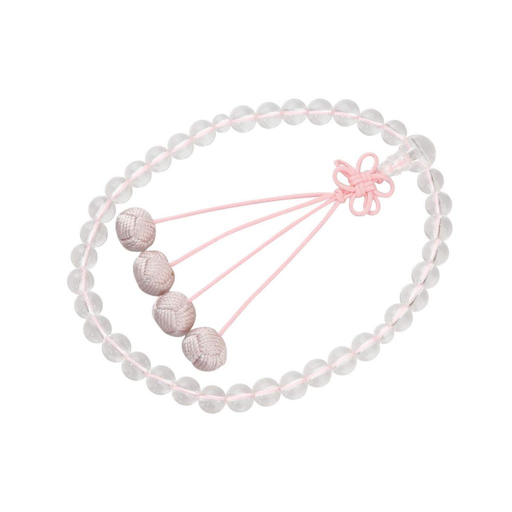 Women's Buddhist Prayer Beads, Informal, Kyoto Style, Suitable for All Sects, Made of Genuine Crystal, 7mm, Rikyu Bonten, Hanamusubi Knot, Pale