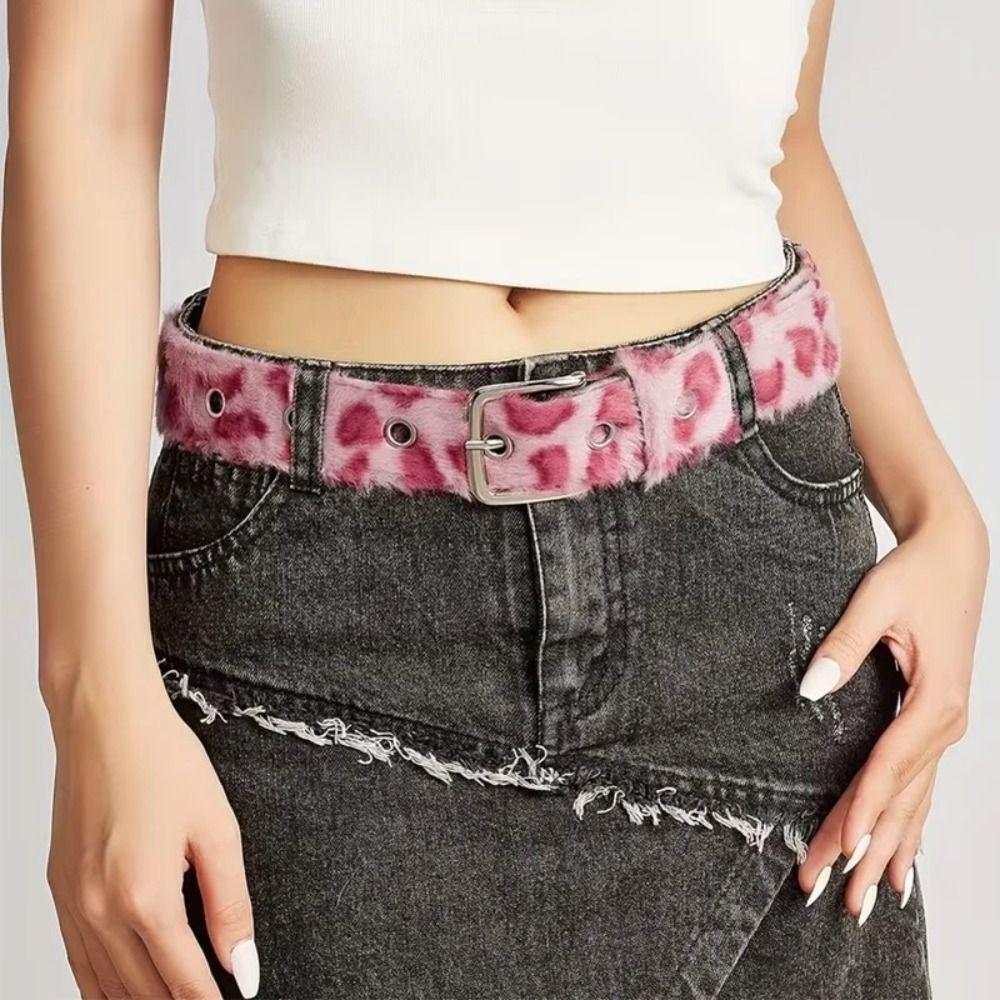 Harajuku Leopard Print Belt Adjustable Jeans Waistband All-match Retro Y2k Belt  Fluffy Waist Belt