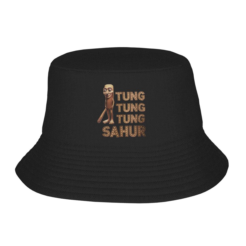 Hip Hop Tung Tung Tung Sahur Italian Brainrot Meme Bucket Hats Unisex Packable Fishing Cap Travel Headwear Boonie Hat