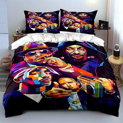 Colorful Hip-Hop Legend Print Bedding Set Bedding Set (1 Duvet Cover, 2 Pillowcases, Duvet Not Included)